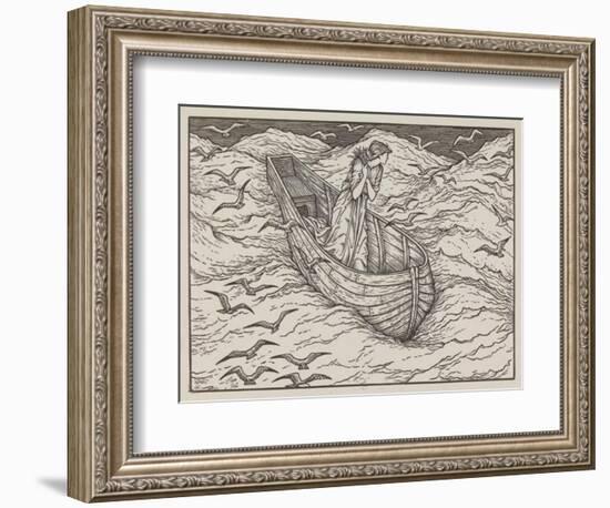 Illustration of lady in a boat-Edward Burne-Jones-Framed Art Print