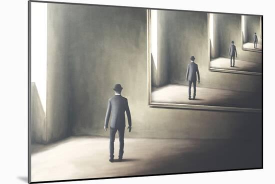 illustration of man reflecting himself in the mirror, loop surreal concept-Francesco Chiesa-Mounted Art Print