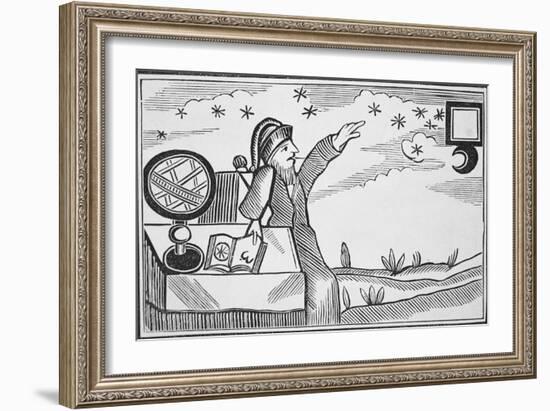 Illustration of Man Studying the Signs of the Moon and Stars-null-Framed Giclee Print