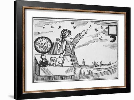 Illustration of Man Studying the Signs of the Moon and Stars-null-Framed Giclee Print