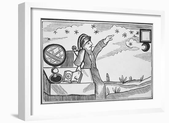 Illustration of Man Studying the Signs of the Moon and Stars-null-Framed Giclee Print