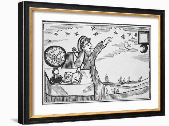 Illustration of Man Studying the Signs of the Moon and Stars-null-Framed Giclee Print