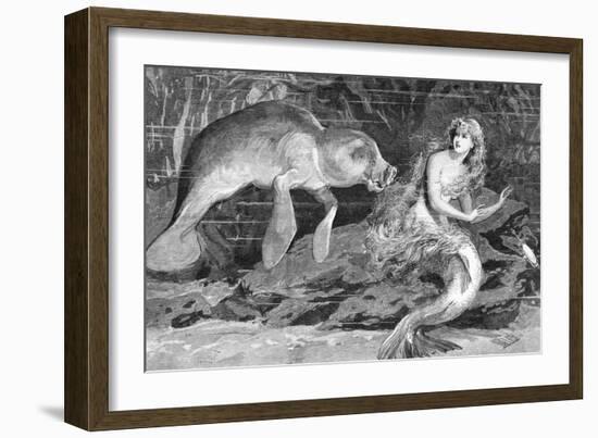 Illustration of Meeting between Manatee and Mermaid-null-Framed Giclee Print