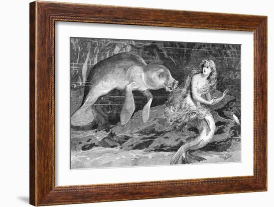 Illustration of Meeting between Manatee and Mermaid-null-Framed Giclee Print