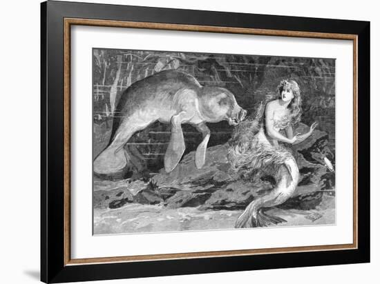 Illustration of Meeting between Manatee and Mermaid-null-Framed Giclee Print