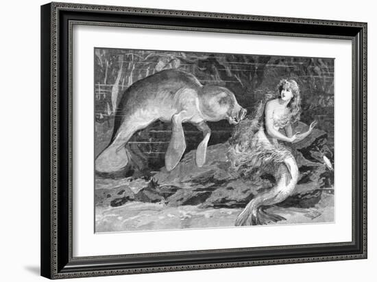 Illustration of Meeting between Manatee and Mermaid-null-Framed Giclee Print