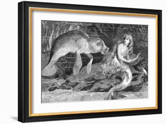 Illustration of Meeting between Manatee and Mermaid-null-Framed Giclee Print