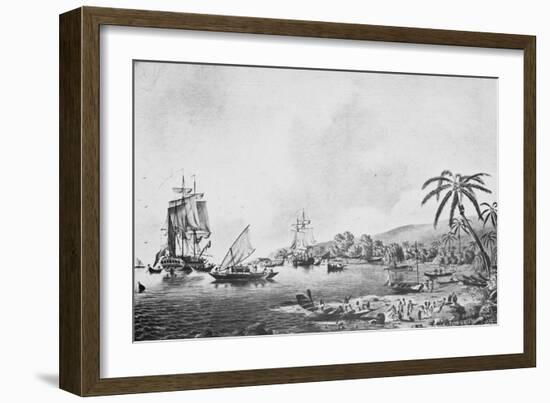 Illustration of Natives and Boats along Shore in New Zealand-Philip Gendreau-Framed Giclee Print