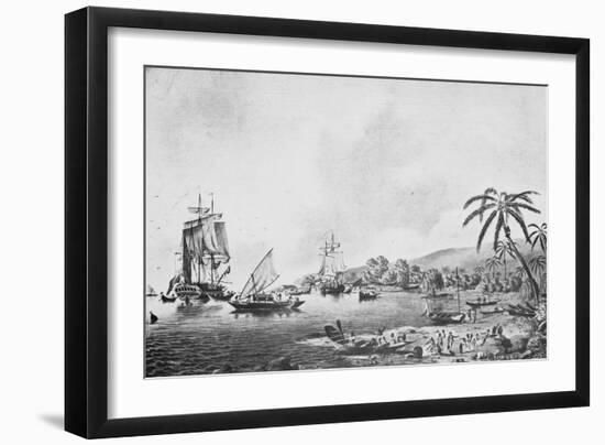 Illustration of Natives and Boats along Shore in New Zealand-Philip Gendreau-Framed Giclee Print