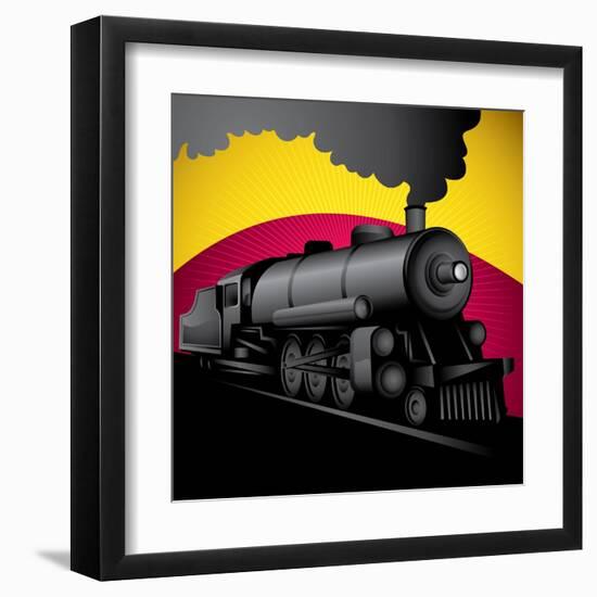 Illustration of Old Stylized Locomotive. Vector Illustration.-Radoman Durkovic-Framed Art Print