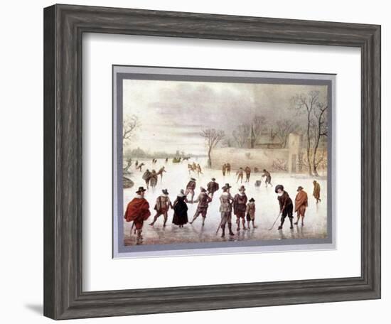 Illustration of people playing golf on frozen water, c18th century-Unknown-Framed Giclee Print