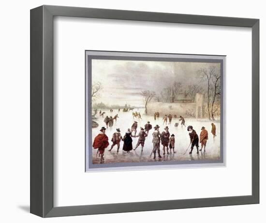Illustration of people playing golf on frozen water, c18th century-Unknown-Framed Giclee Print