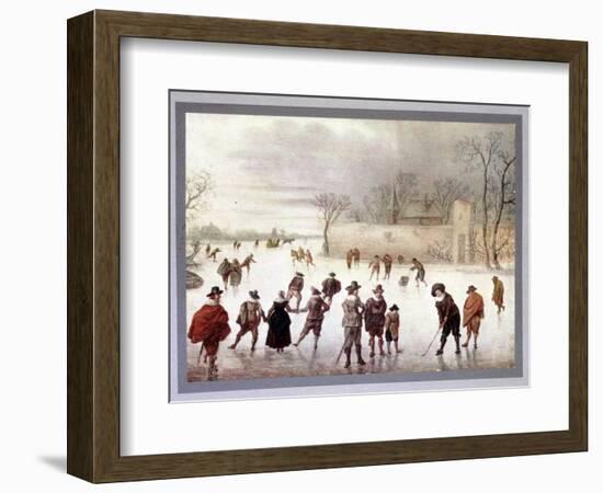 Illustration of people playing golf on frozen water, c18th century-Unknown-Framed Giclee Print