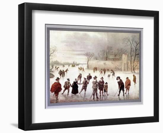 Illustration of people playing golf on frozen water, c18th century-Unknown-Framed Giclee Print