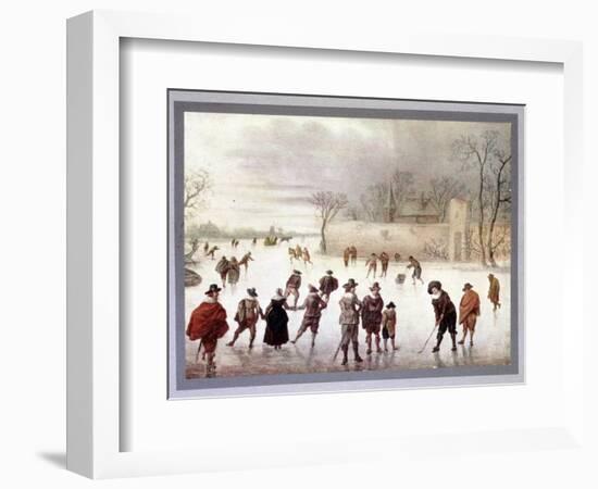 Illustration of people playing golf on frozen water, c18th century-Unknown-Framed Giclee Print