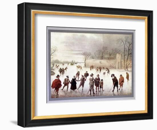 Illustration of people playing golf on frozen water, c18th century-Unknown-Framed Giclee Print