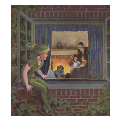 Illustration Of Peter Pan Watching Happy Family By Roy Best Giclee Print By Art Com