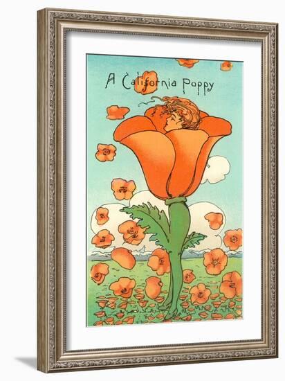 Illustration of Poppy with Head Inside, Calfironia-null-Framed Art Print