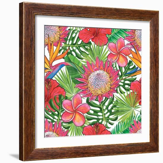 Illustration of Red Hibiscus Flowers with Opened Blossoms-sabelskaya-Framed Premium Giclee Print