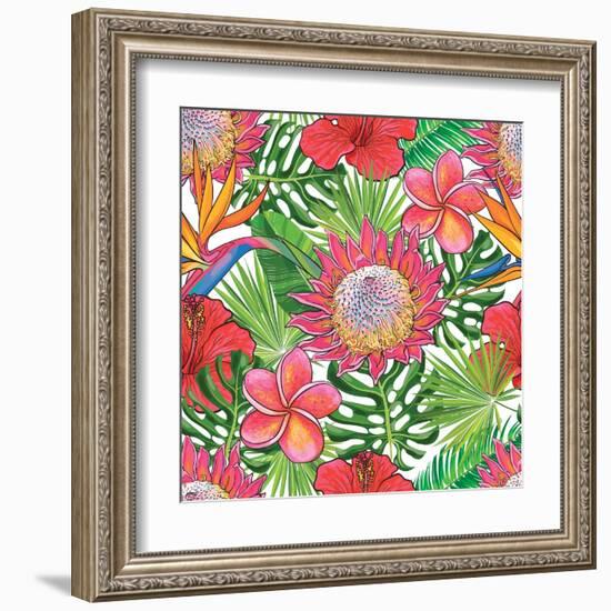 Illustration of Red Hibiscus Flowers with Opened Blossoms-sabelskaya-Framed Art Print