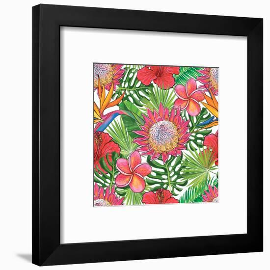 Illustration of Red Hibiscus Flowers with Opened Blossoms-sabelskaya-Framed Art Print