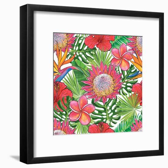 Illustration of Red Hibiscus Flowers with Opened Blossoms-sabelskaya-Framed Art Print