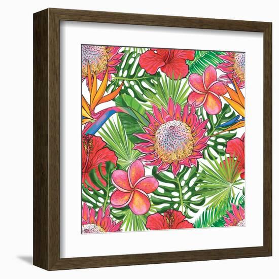 Illustration of Red Hibiscus Flowers with Opened Blossoms-sabelskaya-Framed Art Print