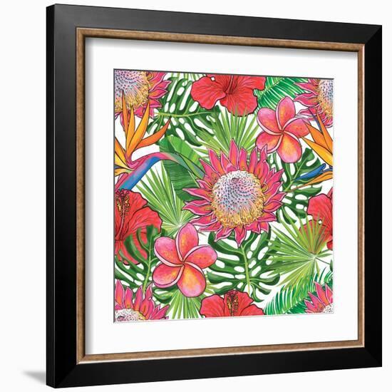 Illustration of Red Hibiscus Flowers with Opened Blossoms-sabelskaya-Framed Art Print