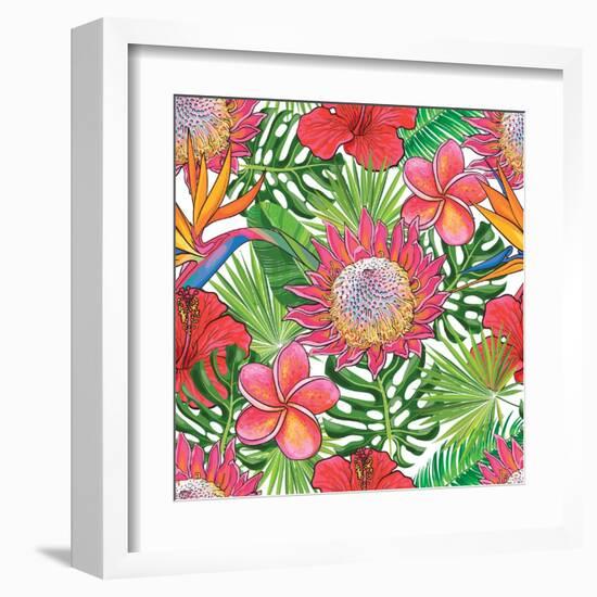 Illustration of Red Hibiscus Flowers with Opened Blossoms-sabelskaya-Framed Art Print