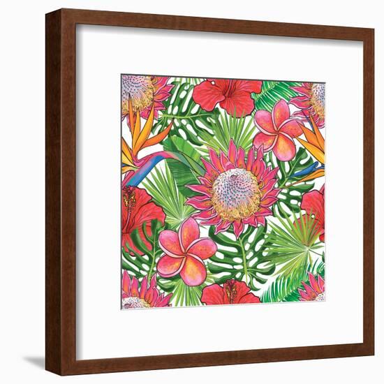 Illustration of Red Hibiscus Flowers with Opened Blossoms-sabelskaya-Framed Art Print