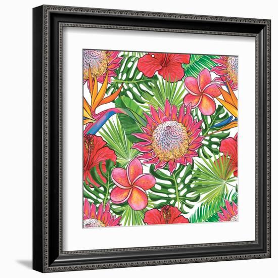 Illustration of Red Hibiscus Flowers with Opened Blossoms-sabelskaya-Framed Art Print