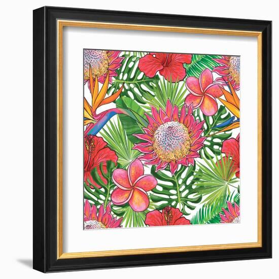 Illustration of Red Hibiscus Flowers with Opened Blossoms-sabelskaya-Framed Art Print