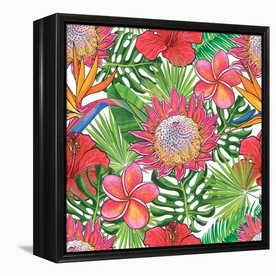 Illustration of Red Hibiscus Flowers with Opened Blossoms-sabelskaya-Framed Stretched Canvas