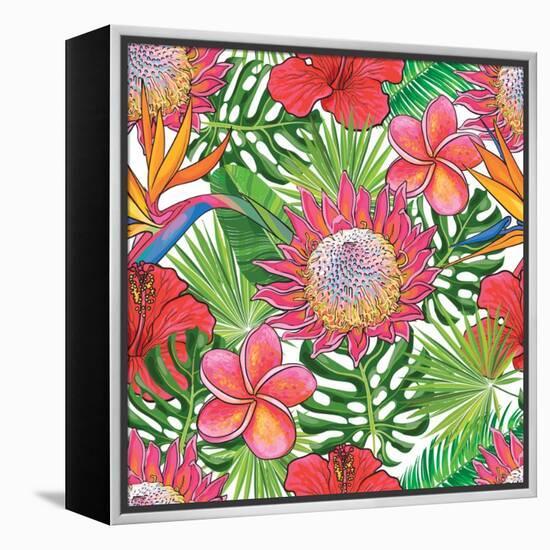 Illustration of Red Hibiscus Flowers with Opened Blossoms-sabelskaya-Framed Stretched Canvas