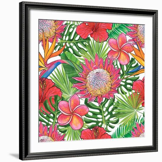 Illustration of Red Hibiscus Flowers with Opened Blossoms-sabelskaya-Framed Art Print