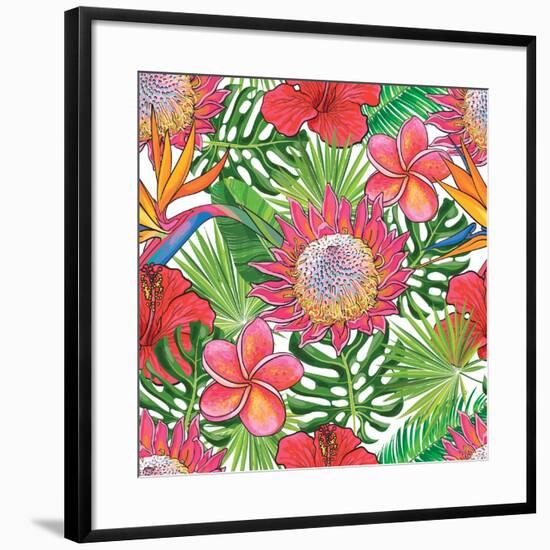 Illustration of Red Hibiscus Flowers with Opened Blossoms-sabelskaya-Framed Art Print