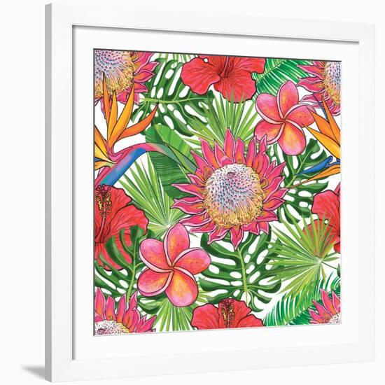 Illustration of Red Hibiscus Flowers with Opened Blossoms-sabelskaya-Framed Art Print