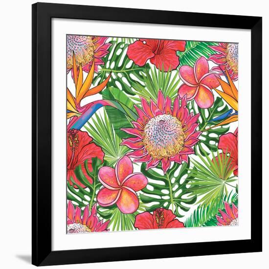 Illustration of Red Hibiscus Flowers with Opened Blossoms-sabelskaya-Framed Art Print