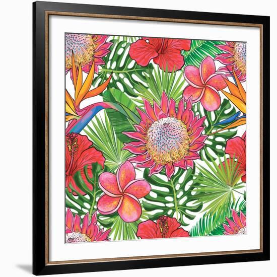 Illustration of Red Hibiscus Flowers with Opened Blossoms-sabelskaya-Framed Art Print