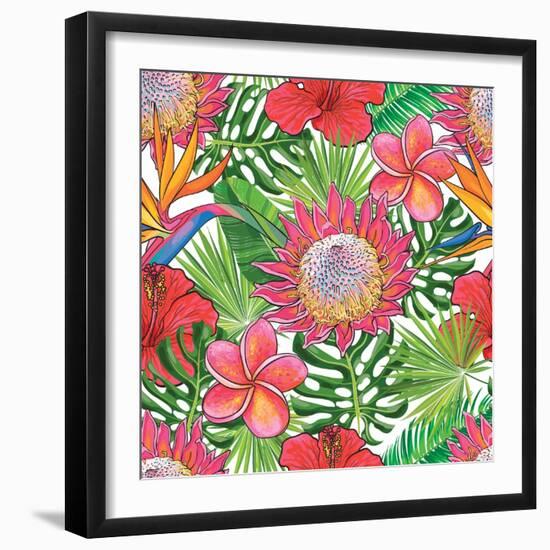 Illustration of Red Hibiscus Flowers with Opened Blossoms-sabelskaya-Framed Art Print