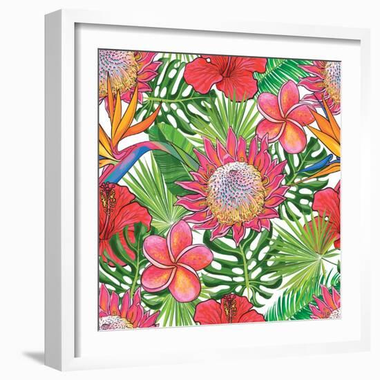 Illustration of Red Hibiscus Flowers with Opened Blossoms-sabelskaya-Framed Art Print