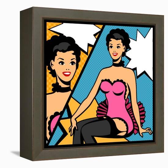 Illustration of Retro Girl in Pop Art Style-incomible-Framed Stretched Canvas