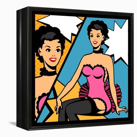 Illustration of Retro Girl in Pop Art Style-incomible-Framed Stretched Canvas