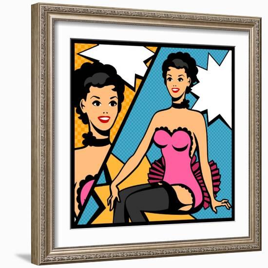 Illustration of Retro Girl in Pop Art Style-incomible-Framed Art Print