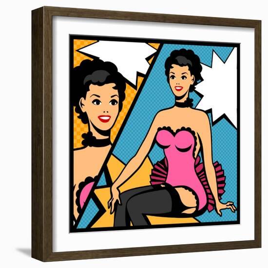 Illustration of Retro Girl in Pop Art Style-incomible-Framed Art Print