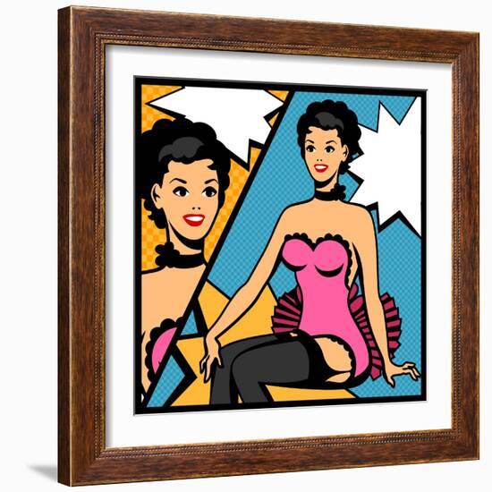 Illustration of Retro Girl in Pop Art Style-incomible-Framed Art Print