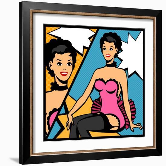 Illustration of Retro Girl in Pop Art Style-incomible-Framed Art Print