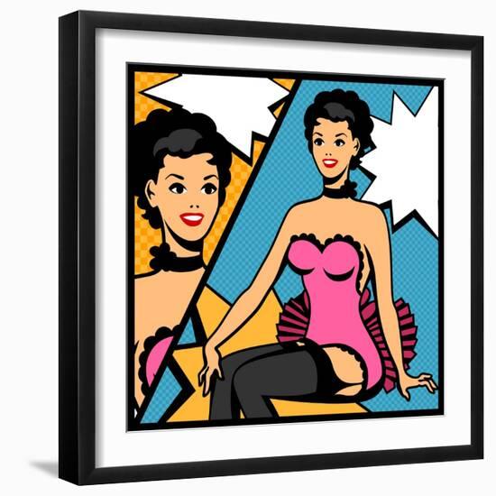 Illustration of Retro Girl in Pop Art Style-incomible-Framed Art Print