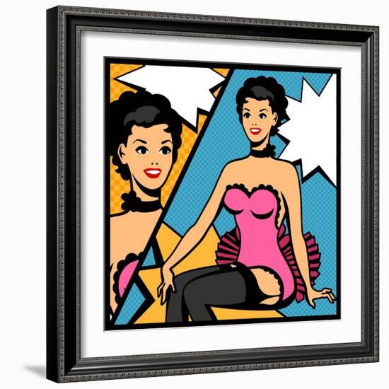 Illustration of Retro Girl in Pop Art Style-incomible-Framed Art Print