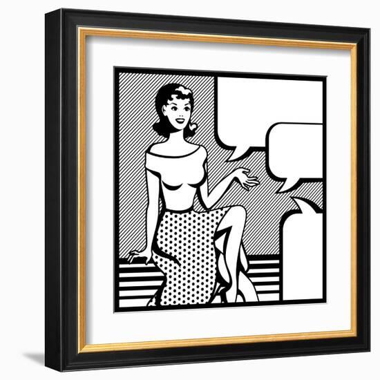 Illustration of Retro Girl in Pop Art Style-incomible-Framed Art Print